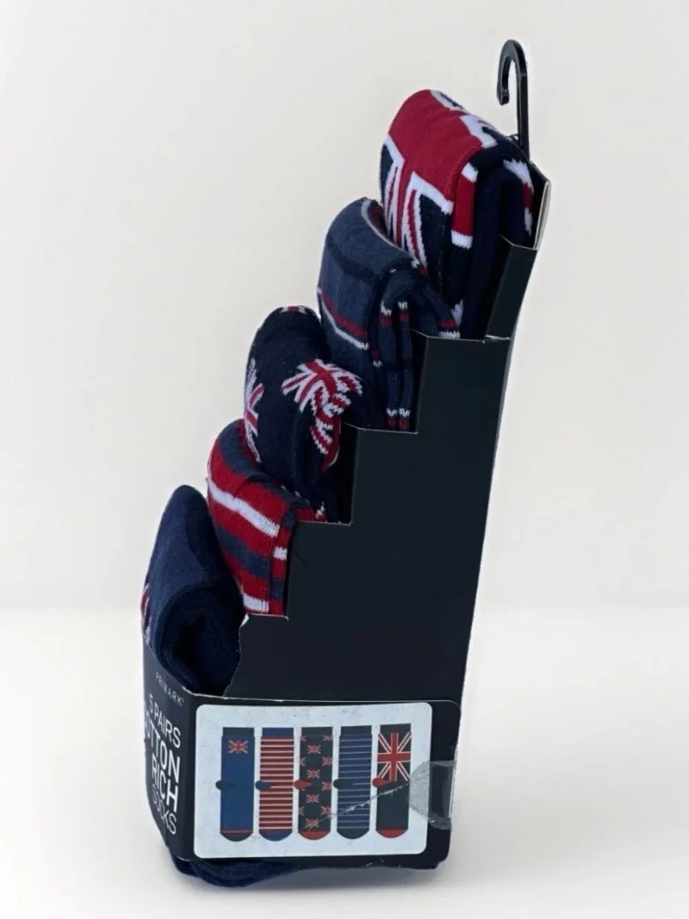 🇬🇧🧦 NEW Primark Mens Union Jack British Flag Socks 5 Pack UK 9-12 USA 10-13